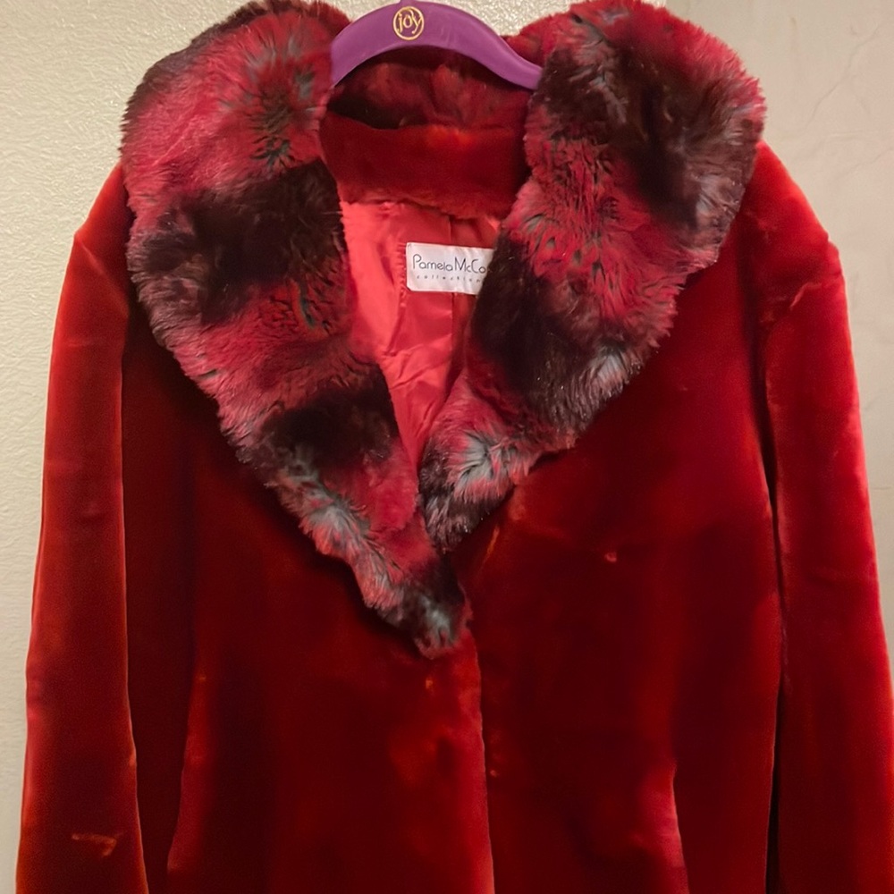 Pamela Mccoy Jackets & Coats | Pamela Mccoy Faux Fur Jacket Red Maroon Vintage